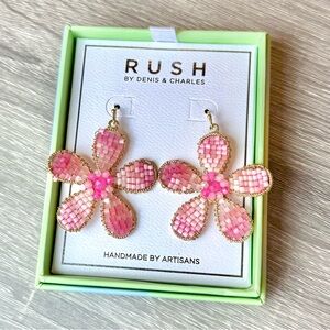 RUSH Pink Beaded Handcrafted Flower Earrings New in Box for Gifting